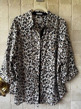 Chico's Linen button down animal print top